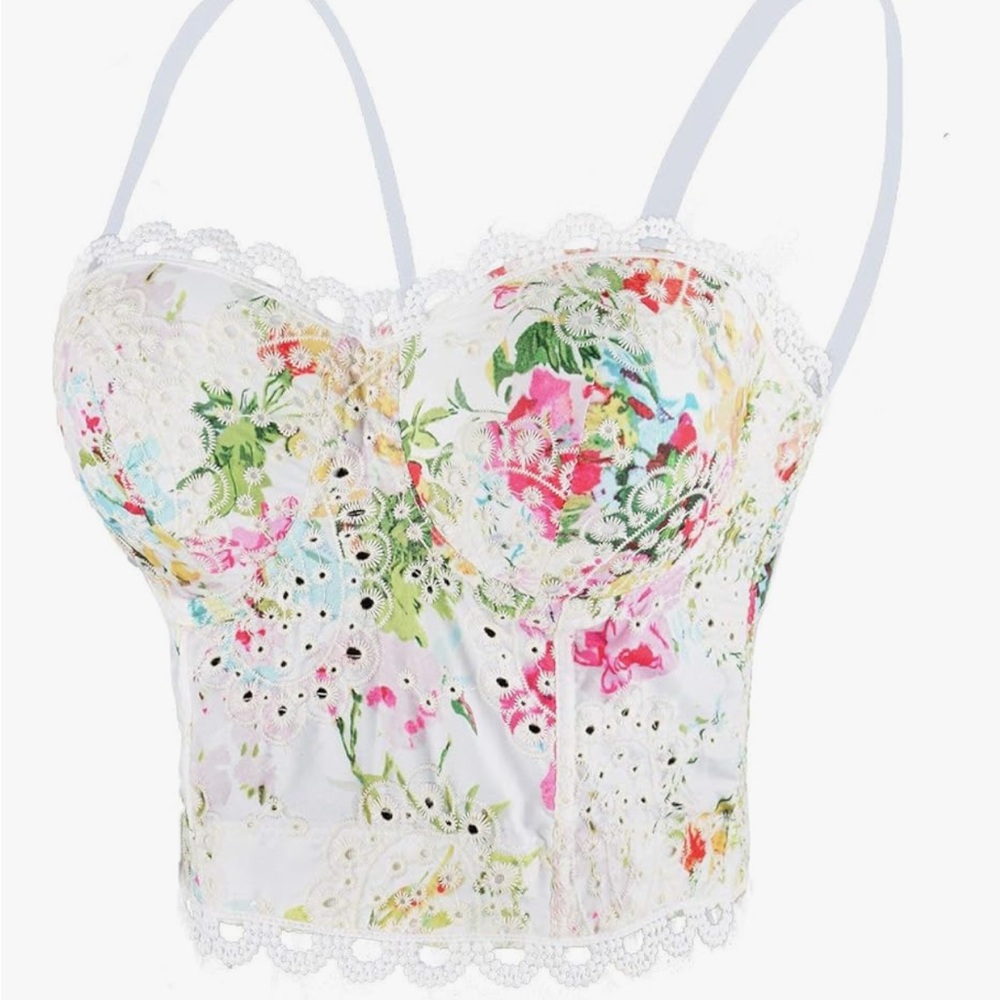 White and Pink Floral Bustier